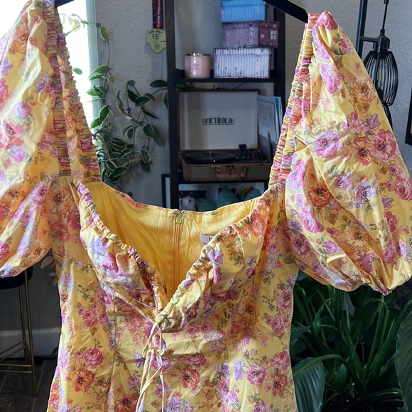 HOUSE OF CB 'Felizia' Butter Print Puff Sleeve Sundress NWT - Picture 6 of 10